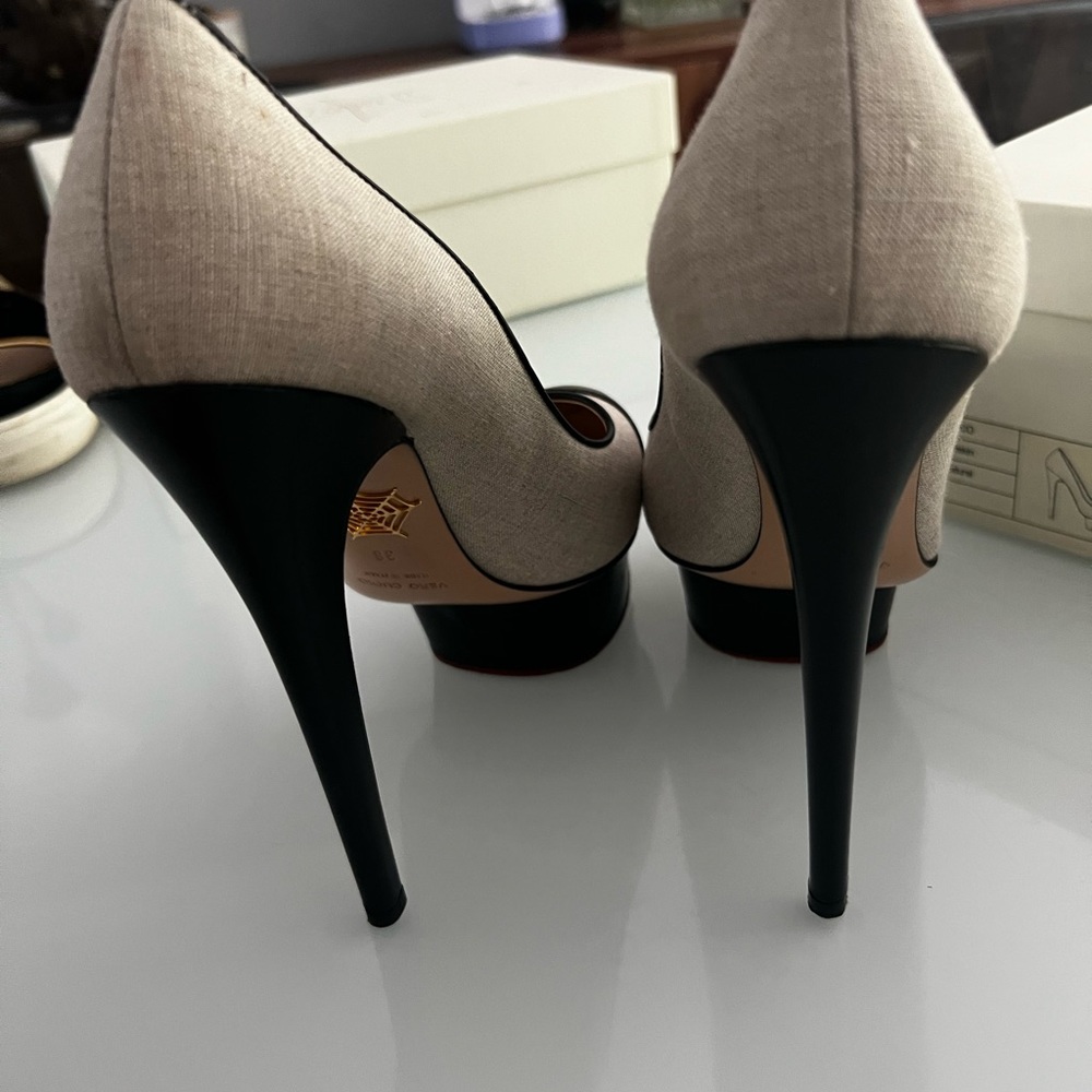 Charlotte Olympia Monacoco Platform Pumps Linen & Leather